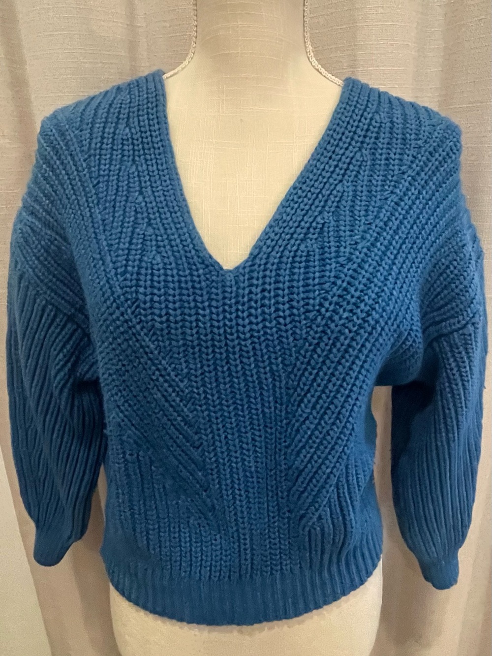 Maeve By Anthropologie Teal V-Neck Chunky Knit Sweater